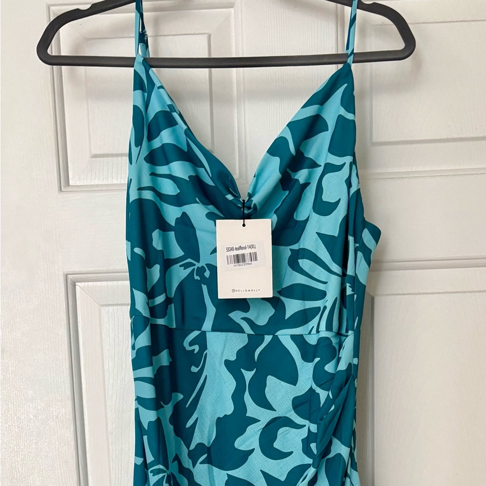 Hello Molly Teal & Aqua Abstract Floral Maxi Dress
